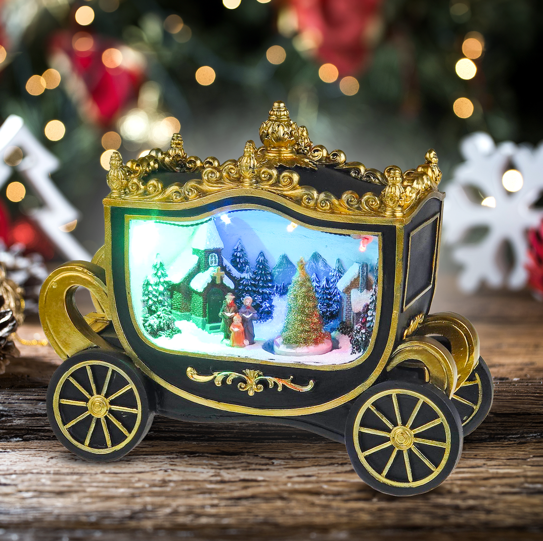 Christmas Scene in Royal Wagon - Christmas Village - Santa's Light Shop
