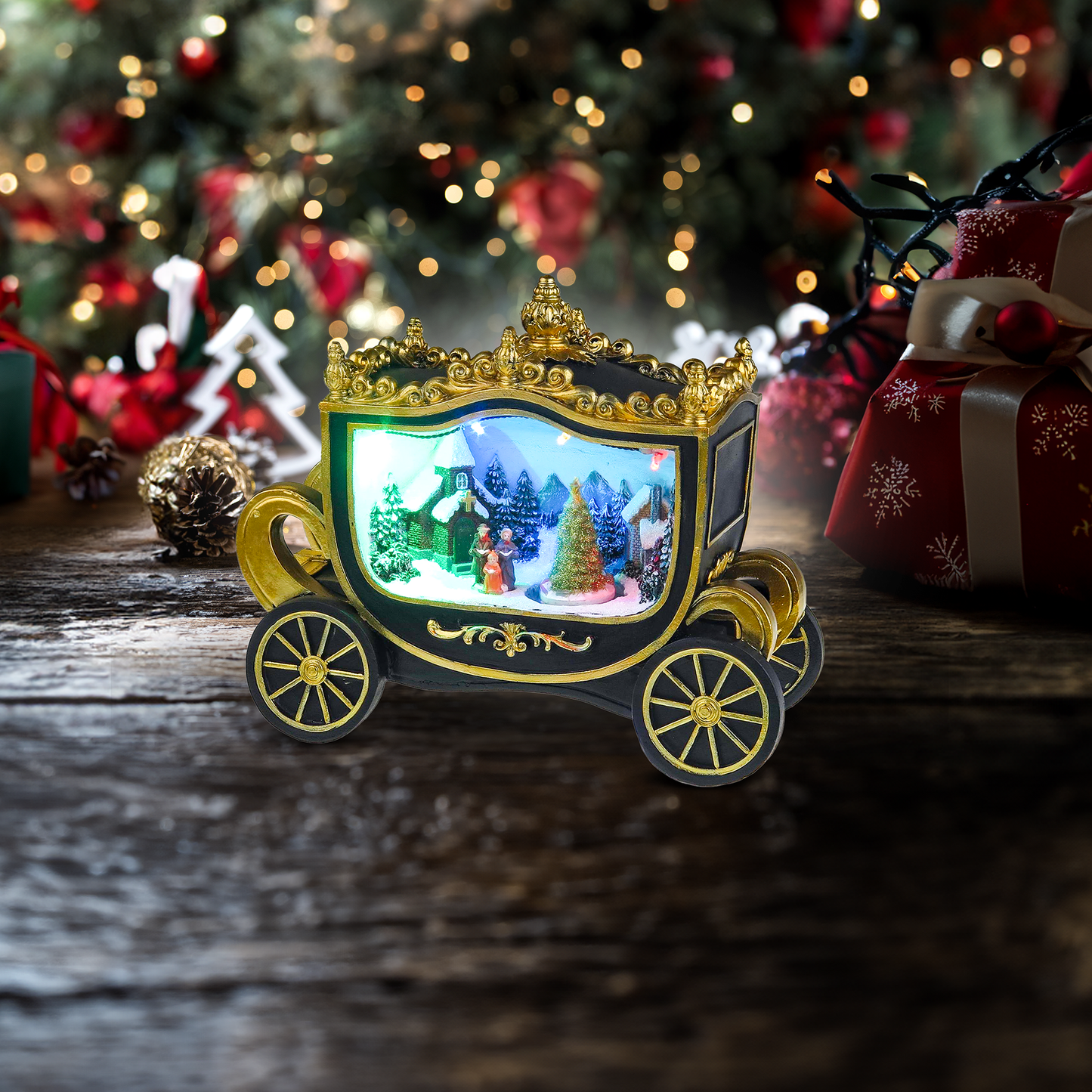 Christmas Scene in Royal Wagon - Christmas Village - Santa's Light Shop